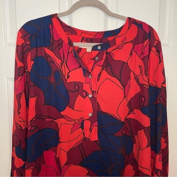 ANN Taylor Loft Abstract Floral Button down blouse top XXL - Picture 2 of 6